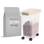 IRIS USA WeatherPro Airtight Dog Food Storage Container, Up to 22 lbs, Attachable Wheels, For Dog Cat Bird and Other Pet Food Storage Bin, Keep Fresh, Translucent Body, Clear/Almond