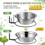 TKMSV 2 Pack 8.5"/1.4L Squirrel & Bird Feeder Combo - 1 Metal Food Bowl with Colander System + 1 Water/Bath/Swim Tray | Tree/Fence Mounted Perfect for Outside | Removable Easy Clean Wildlife Delight
