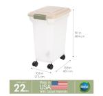 IRIS USA WeatherPro Airtight Dog Food Storage Container, Up to 22 lbs, Attachable Wheels, For Dog Cat Bird and Other Pet Food Storage Bin, Keep Fresh, Translucent Body, Clear/Almond