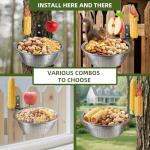 TKMSV 2 Pack 8.5"/1.4L Squirrel & Bird Feeder Combo - 1 Metal Food Bowl with Colander System + 1 Water/Bath/Swim Tray | Tree/Fence Mounted Perfect for Outside | Removable Easy Clean Wildlife Delight