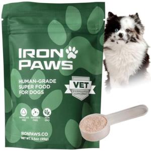 Iron Paws Human-Grade Superfood For Dogs, Premium Greens Powder Supplement For Dental Health, Longevity, Hip & Joint, Gut Health, Allergies, Immune Support, Skin & Coat - 3.5 oz Nutrient Dense Formula