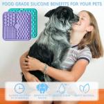 Licky Mats for Dogs and Cats, 100% Food Grade Lick Mats For Dogs & Cat Food Mat BPA Free Dog Mat,Easy to Clean Lick Mats Pet Slow Feeder with Suction Cups,2 Pack with 1 Spatula (purple blue, general)