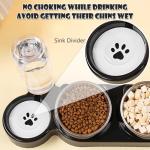 3-in-1 Cat Food and Water Bowl Set, Tilted Stainless Steel Bowls with Stand, Double Food Bowls with Water Dispenser, Pet Feeding Station for Cats Small Dogs, Black