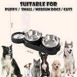 3-in-1 Cat Food and Water Bowl Set, Tilted Stainless Steel Bowls with Stand, Double Food Bowls with Water Dispenser, Pet Feeding Station for Cats Small Dogs, Black
