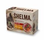Shelma Katzen-Nassfutter Fleisch Multipack mit den Sorten Rind, Truthahn, Huhn und Ente – Getreidefreies Alleinfuttermittel mit hohem Fleischanteil – 12 x 85 g (1,02 kg)