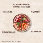 Shelma Katzen-Nassfutter Fleisch Multipack mit den Sorten Rind, Truthahn, Huhn und Ente – Getreidefreies Alleinfuttermittel mit hohem Fleischanteil – 12 x 85 g (1,02 kg)