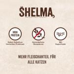 Shelma Katzen-Nassfutter Fleisch Multipack mit den Sorten Rind, Truthahn, Huhn und Ente – Getreidefreies Alleinfuttermittel mit hohem Fleischanteil – 12 x 85 g (1,02 kg)