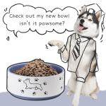 Ceramic Dog Bowl for Food and Water - 8-Inch Feeding Bowl for Medium to Large Dogs - Wide and Deep with Happy Doggie Pattern - Dishwasher Safe - 4.5 Cups (64 fl oz) - Purple