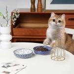 Selamica Ceramic Cat Food Bowl Set of 4, 5.6 Inch Wide Shallow Cat Bowls/Dishes for Food and Water, Vintage Blue