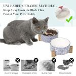 Selamica Ceramic 14 OZ Dog Bowls, Dog Food and Water Bowls with Wooden Stand, Anti-Slip Dog Dishes Set for Cats & Small Dogs, Weighted Pet Bowls Set of 2, Vintage Blue B