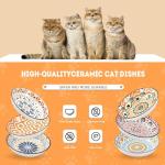 Ceramic Cat Bowls for Indoor Cats & Kittens, Whisker Friendly 5.5 Inch Shallow Plates, Set of 6 Cute Pet Feeding Dishes for Wet Dry Food and Water