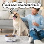 Ceramic Dog Bowl for Food and Water - 8-Inch Feeding Bowl for Medium to Large Dogs - Wide and Deep with Happy Doggie Pattern - Dishwasher Safe - 4.5 Cups (64 fl oz) - Purple