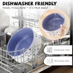 Ceramic Dog Bowl for Food and Water - 8-Inch Feeding Bowl for Medium to Large Dogs - Wide and Deep with Happy Doggie Pattern - Dishwasher Safe - 4.5 Cups (64 fl oz) - Purple
