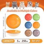 Colorful Ceramic Cat Bowls Set - Wide and Shallow Dishes for Food and Water - 6-Pack Cat Feeding Bowl Whisker-Friendly - Microwave and Dishwasher Safe - 5.7" x 1.3" - 5 oz