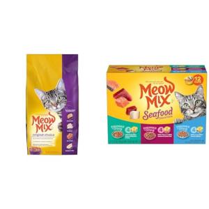 Meow Mix Bundle: Original Choice Dry Cat Food 6.3 Pound + Chunks in Gravy Seafood Favorites Wet Cat Food Variety Pack 2.75 Ounce (Pack of 12)