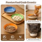 Colorful Ceramic Cat Bowls Set - Wide and Shallow Dishes for Food and Water - 6-Pack Cat Feeding Bowl Whisker-Friendly - Microwave and Dishwasher Safe - 5.7" x 1.3" - 5 oz