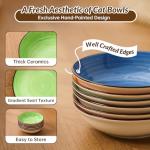 Colorful Ceramic Cat Bowls Set - Wide and Shallow Dishes for Food and Water - 6-Pack Cat Feeding Bowl Whisker-Friendly - Microwave and Dishwasher Safe - 5.7" x 1.3" - 5 oz