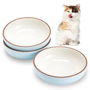 Howise 5.3 in Ceramic Cat Dishes - Shallow Food Bowls for Small Pets, 3 Pack for Food and Water - Blue