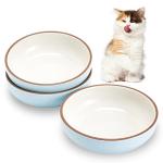 Howise 5.3 in Ceramic Cat Dishes - Shallow Food Bowls for Small Pets, 3 Pack for Food and Water - Blue
