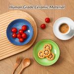 Colorful Ceramic Cat Bowls Set - Wide and Shallow Dishes for Food and Water - 6-Pack Cat Feeding Bowl Whisker-Friendly - Microwave and Dishwasher Safe - 5.7" x 1.3" - 5 oz