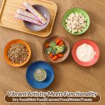Colorful Ceramic Cat Bowls Set - Wide and Shallow Dishes for Food and Water - 6-Pack Cat Feeding Bowl Whisker-Friendly - Microwave and Dishwasher Safe - 5.7" x 1.3" - 5 oz