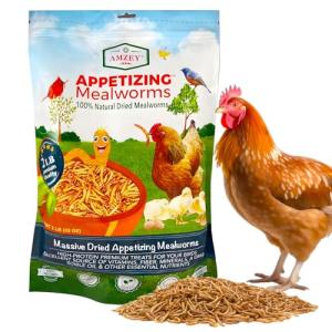 Amzey Dried Mealworms 2 LB, 100% Natural Meal Worms for Chicken & Birds, Organic Chicken Feed for Laying Hens, High Protein and Nutrition, Zipped Bag