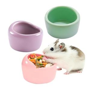 JSLZF Small Animal Bowl Ceramic Hamster Bowl Hamster Food Dish Prevent Knocking Over, Food Splashing and Chewing Feeding Dish for Gerbil Chinchilla Rat (3 PCS)