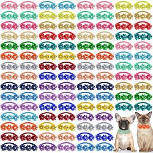 Yunsailing 200 Pieces Dog Bow Ties Collar Adjustable Flower Diamond Crystal Dog Cat Bowties Grooming Accessories for Small Medium Pet Puppy Girl Kitten Wedding Birthday Party