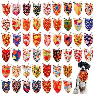 JpGdn 50PCS Fall Dog Bandanas Large Bulk Pumpin Harvest Leaves Forest Autumn Pattern Kerchief Triangle Bibs Head Scarves Scarfs for XL XXL Boys and Girls Grooming Accessories Costume