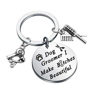 LQRI Dog Groomer Gift Pet Groomer Gift Keychain I Make Bitches Beautiful Hair Stylist Pet Grooming Jewelry for Dog Hairdresser Dog Groomer (sliver)
