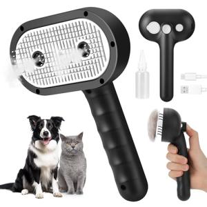 Cat Steam Brush for Grooming and Shedding for Long and Short Hair Pets Deshedding and Hair Removal tool for Dogs & Cats Self Cleaning 4 in 1 Massaging Pet Spray Spritz Defur Comb