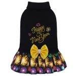 CuteBone Core Spun Happy New Year Dog Sweater Dress for Small Dogs Girl, Medium Dog Sweater with Bowtie Leash Hole, Holiday Pet Tutu Dress Dog Coat for Chihuahua Yorkie Teacup DS104M