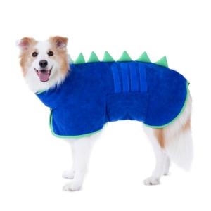 HezzLuv Super Absorbent Dog Bathrobe, Microfiber Bath Robe Towel for Fast Drying, Cozy Fit, Adjustable Belly Strap, Unique Dinosaur Design Dog Drying Coat for Bath, Rainy Walks & Cold Weather