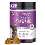 Dog Allergy Chews 200PCs - Dog Allergy and Itching Skin Relief Anti Itch Aller Immune Bites for Dogs Itching licking Paws Treatment Relief Itchy Chew Probiotics Vitamins for Skin and Coat Allergies
