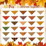 Sweetude 60 Pcs Fall Dog Bandanas Bulk Plaid Bandanas for Dogs Autumn Thanksgiving Pet Scarf Bibs Adjustable Triangle Scarves Costume Accessories Grooming Supplies for Small Medium Large
