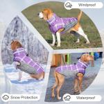 BEAUTYZOO Plaid Dog Coat, Reflective Jacket with Built-in Harness, Waterproof Puffer Vest Turtleneck Pet Apparel for Small to Large Dogs, Purple S