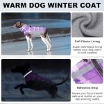 BEAUTYZOO Plaid Dog Coat, Reflective Jacket with Built-in Harness, Waterproof Puffer Vest Turtleneck Pet Apparel for Small to Large Dogs, Purple S
