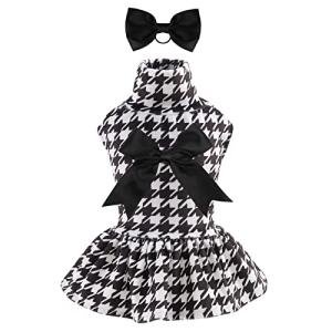 CuteBone Turtleneck Dog Velvet Dress Puppy Skirt Costume Pet Clothes Cat Apparel with Bow Hair Rope for Small Dogs CVD04M