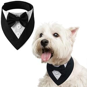 FUAMEY Dog Tuxedo for Small Dogs,Dog Formal Suit Dogs Attire Pet Bow Tie Puppy Party Costumes Cat Tux Outfits Pets Bandana Cosplay Adjustable Bowties Wedding Birthday Valentines Black S