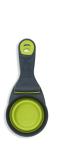 Dexas Popware for Pets Collapsible Klip Scoop, 3 in 1 Design Convenient Measuring Cup, Food Scooper and Bag Clip, 1/2 Capacity Pet Food Scoop, Versatile Food Measuring Cups Portion Control Gray/Green
