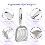 iPrimio Cat Litter Scooper Deep Shovel with Holder - (Silver XL) - Non-Stick Pooper Scooper Shovel Kitty Litter Sifter - Patented Solid Aluminum Poop Scoopers with Long Handle, Easy Grip, Pet Supplies