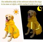 Reflective Strip Dog Raincoat, Ultra - Light Breathable Waterproof Rain Jacket with Hood, Adjustable Sizes for Small/Medium/Large Dogs, (XL)