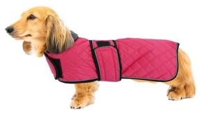Warm Thermal Quilted Dachshund Coat, Dog Winter Coat with Warm Fleece Lining, Outdoor Dog Apparel with Adjustable Bands for Medium, Large Dog-Pink-S