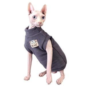 Sphynx Cat Clothes Hairless Cat Warm Fleece Vest Elastic Winter Sweater Outfit, Pet Clothes for Sphynx Cat Coat for Cats and Small Dogs Apparel, Hairless cat Shirts Sweaters (Blue Grey, Large)