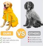 Reflective Strip Dog Raincoat, Ultra - Light Breathable Waterproof Rain Jacket with Hood, Adjustable Sizes for Small/Medium/Large Dogs, (XL)