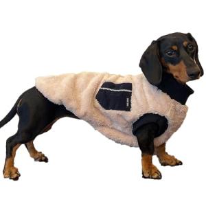 D Doggy Star Dachshund Sweater for Dogs Warm Fleece Clothes Winter Coat (M,Navy Pocket)