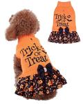 CuteBone Halloween Dog Sweater Dress Trick or Treat Knit Turtleneck Puppy Sweater with Bowtie Harness Hole Pullover Winter Dress for Small Medium Dogs and Cat Pet Apparel