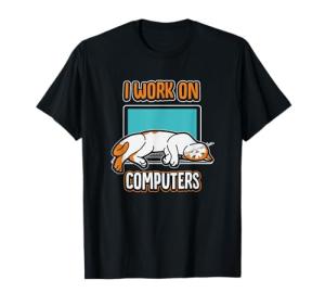 Cat Shirts by Krystelia Unisex Adult Black Halloween Funny Cats and Computers T-Shirt