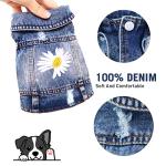 Dog Denim Jacket with Embroidered Daisy, Ripped Vintage Jean Vest for Small Dogs, Pugs, Chihuahuas, Spring Summer Autumn Festival Outfit
