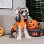 CuteBone Halloween Dog Sweater Dress Trick or Treat Knit Turtleneck Puppy Sweater with Bowtie Harness Hole Pullover Winter Dress for Small Medium Dogs and Cat Pet Apparel